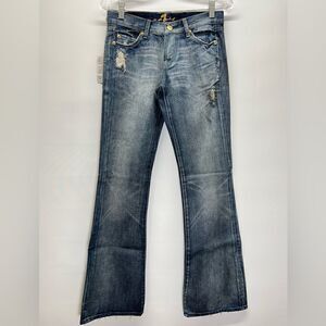 7 For All Mankind Low Rise Flare Distressed Blue Wash Jeans 26